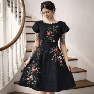 eShakti Wayward Fancies Cottagecore Embroidered Floral Dress L 12